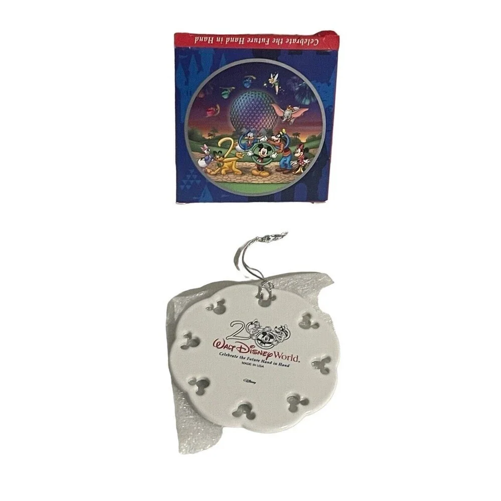 Vintage WALT DISNEY WORLD 2000 Celebrate the Future Hand In Hand Disc Ornament